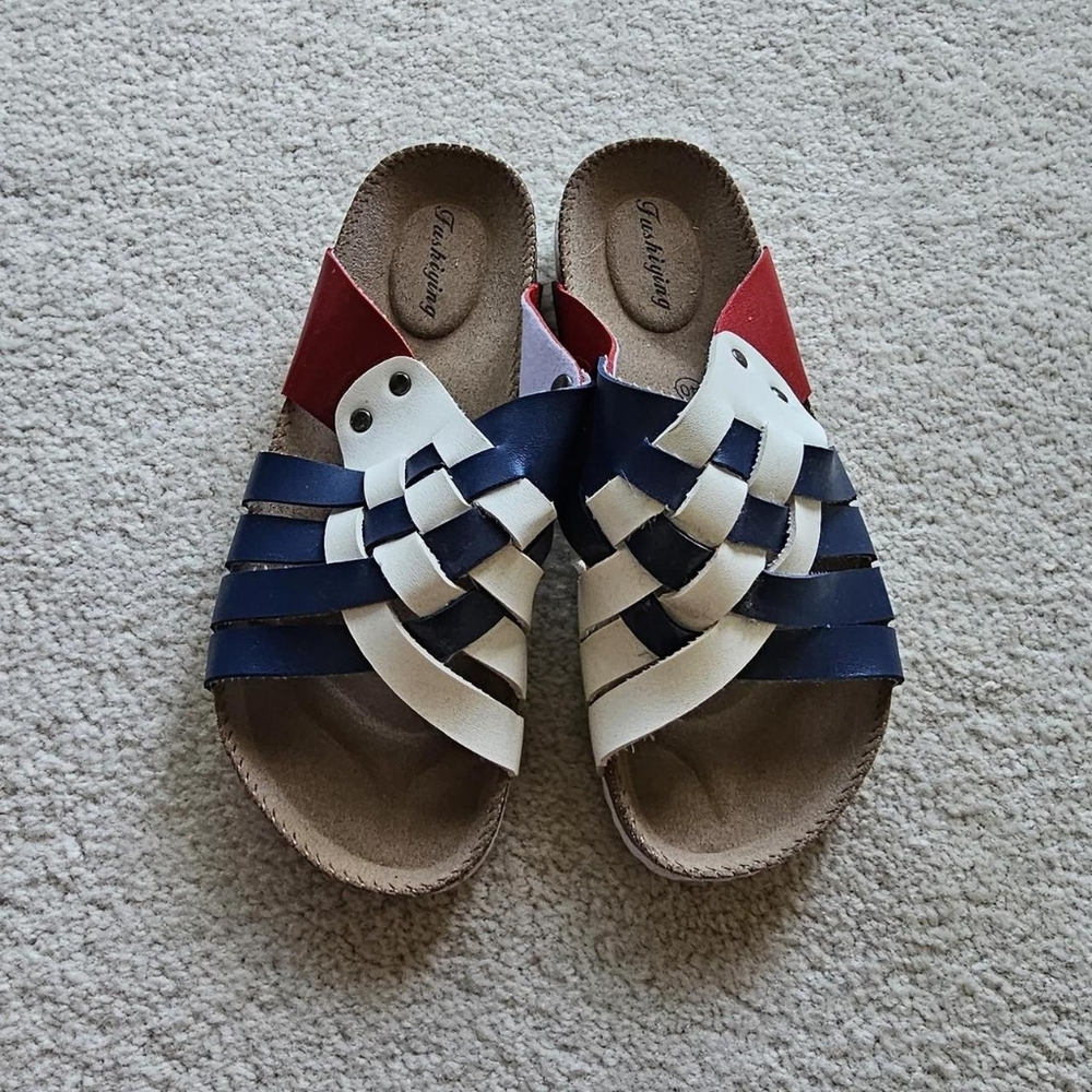 Red, White, and Blue Woven Sandals